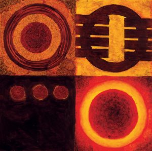 SG393A contemporary abstract shapes red brown orange squares circles