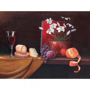 SG397 still life wine cheese fruit floral flowers