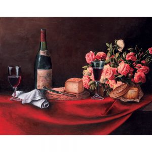 SG398 still life wine cheese fruit floral flowers