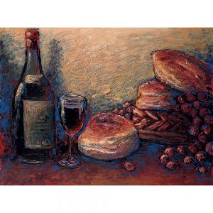 SG518 paint painting still life wine glass kitchen red bread