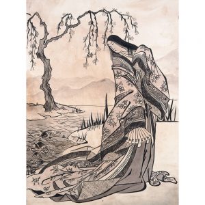 SG628 traditonal drawing illustration river japanese tree geisha