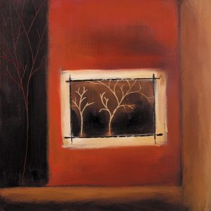 SG922 contemporary abstract square squares tan beige red maroon tree