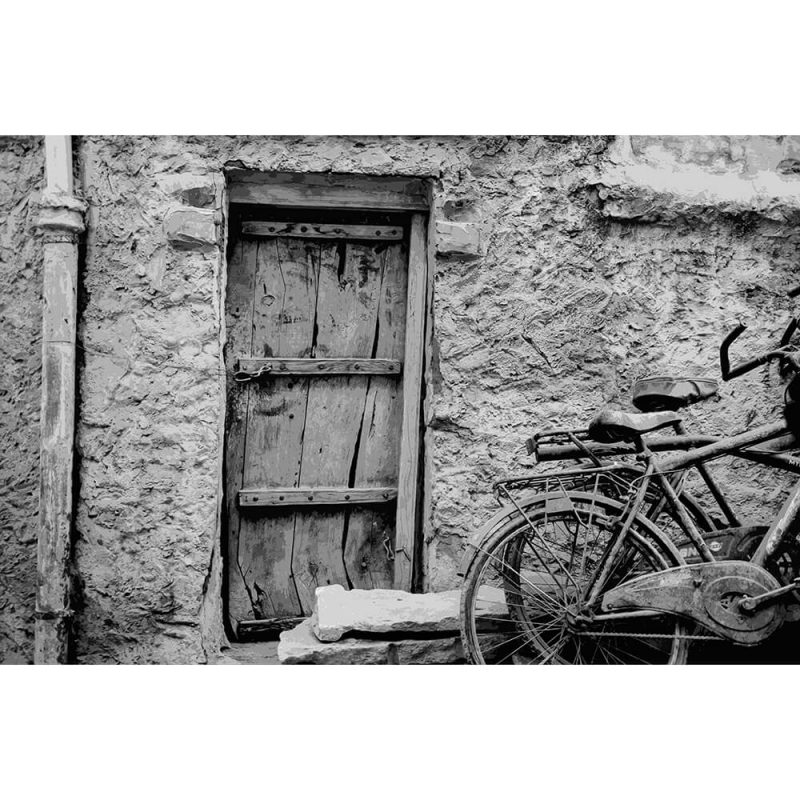 TM1574 bicycles wooden door mono