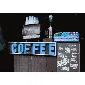 TM1887 coffee sign in shop blue