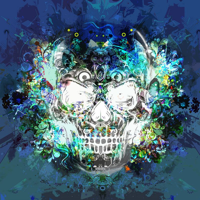 TM2010 skull graphic grunge art invert