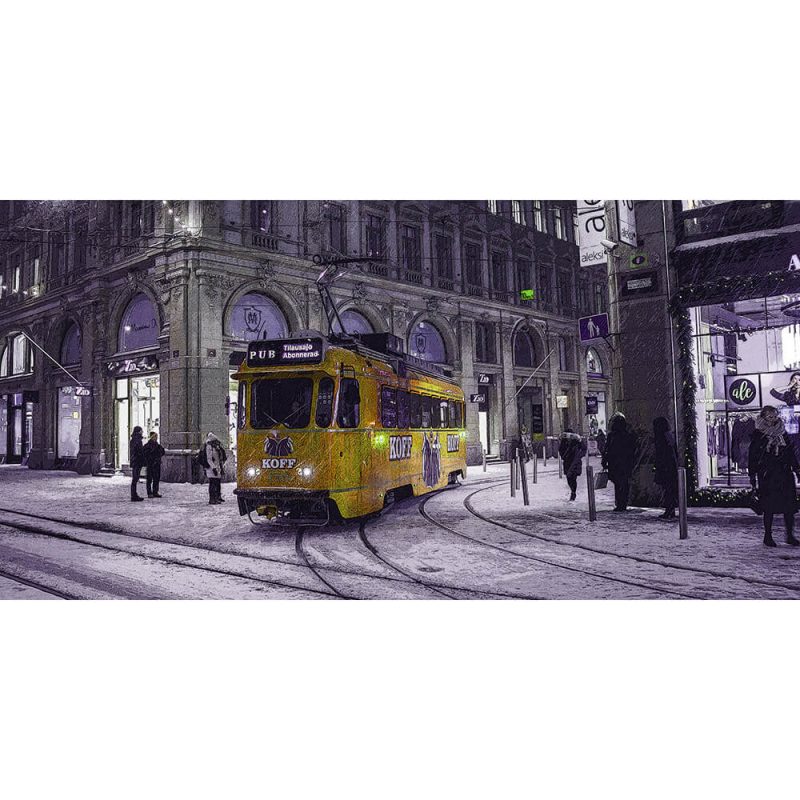 TM2307 tram in snow storm yellow