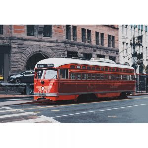TM2335 classic tram on street orange