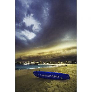 TM2357 surfboard beach sea stormy sky