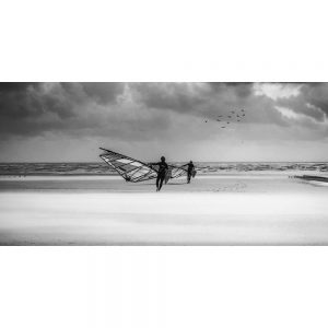 TM2376 windsurfers sea waves stormy sky mono