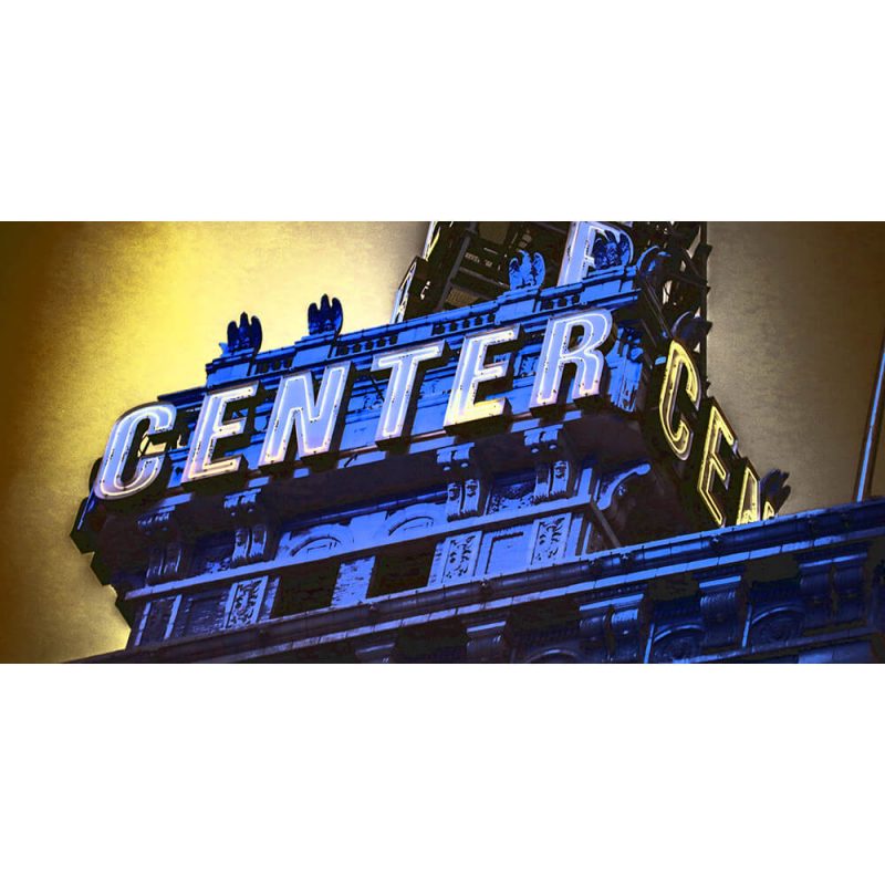 TM2419 center centre neon sign blue