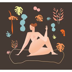 SG2651 naked woman yoga floral