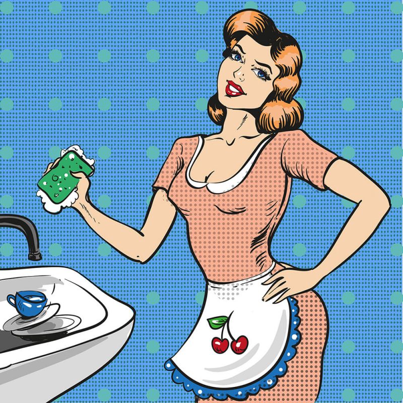 SG2789 woman apron cleaning washing retro popart
