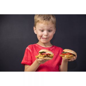 SG2813 child boy eating chicken burger fast food