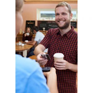 SG2822 customer paying takeaway coffee contactless terminal