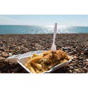 SG2824 fish chips take away tray fork meal beach