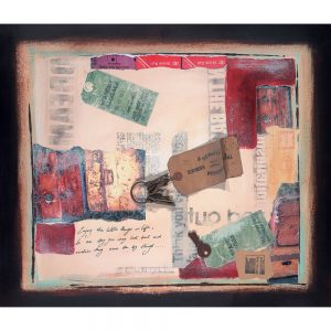SG824 texture montage travel tags stamps objects red cream green
