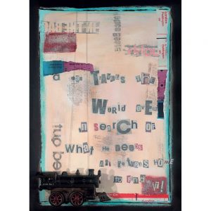 SG826 texture montage travel tags stamps objects red cream green