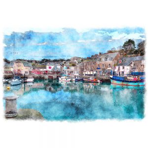 SG3521 watercolour painting padstow harbour small fishing port cornwall